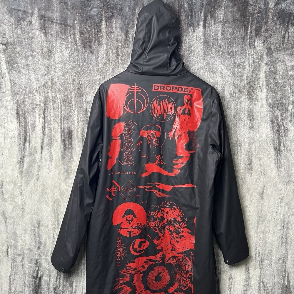 Drop Dead Gothic Jacket XS Streetwear Rain Trench Coat Logo‎ Lined Black